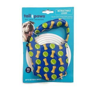 Tail & Paws Dog Retractable Blue Leash 15ft.